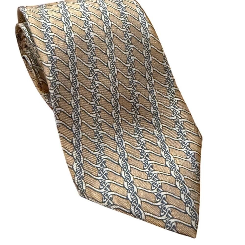 Hermès 100% Silk Tie – Equestrian Belt Print – Luxury Designer Necktie